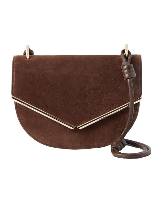Aquazzura Brown Galerie Leather-Trimmed Suede Shoulder Bag