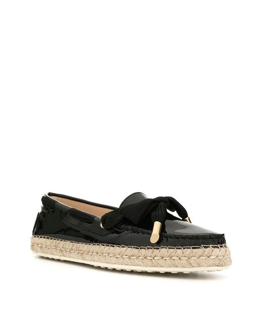 Tod's Black Gommino Knitted Strap Straw Shoes