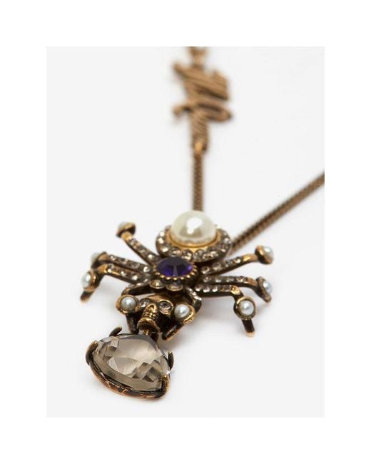 McQueen Natural Spider Skull Pendant Necklace