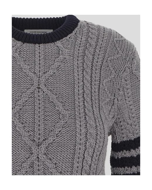 Thom Browne Gray Signature 4-Bar Stripe Crewneck Pullover