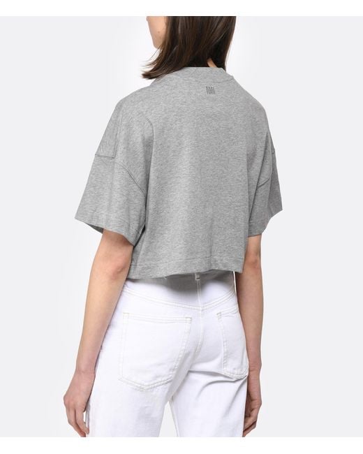 AMI Gray Coeur Sacré Cropped Cotton T-Shirt