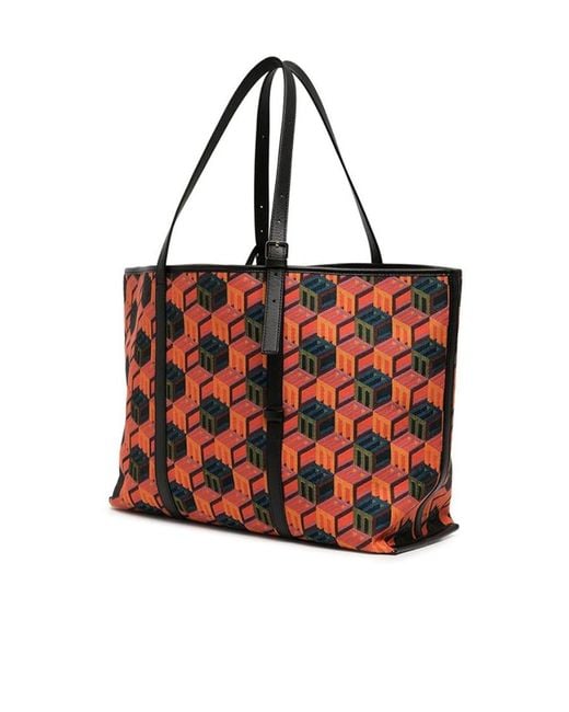 MCM Red Cubic Monogram Jacquard Tote Bag