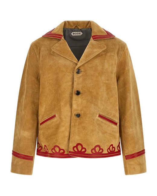 Bode Brown Trefoil Long-Sleeved Leather Jacket for men