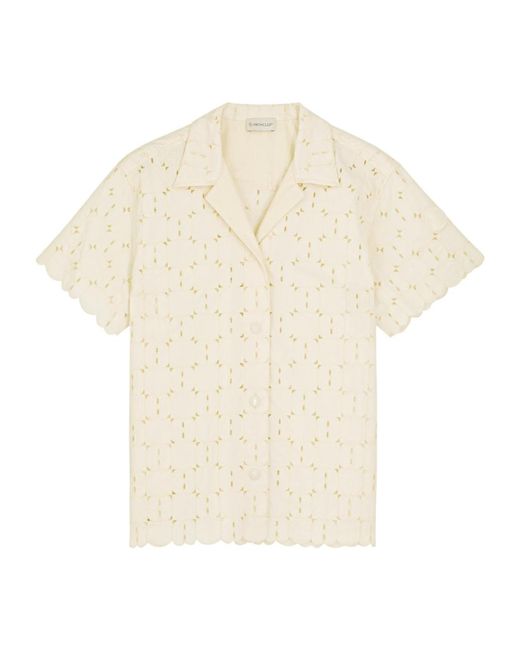 Moncler White Embroidered Cotton-Blend Shirt