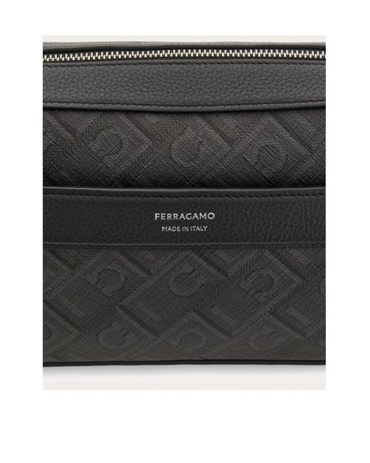 Ferragamo Black Ferragamo Monogram Jacquard Zipped Crossbody Bag for men