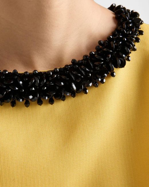 Prada Yellow Embroidered Slubbed Gazar Dress