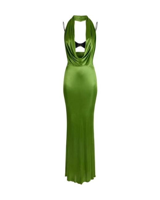 Elisabetta Franchi Green Open-Back Draped Maxi Dress
