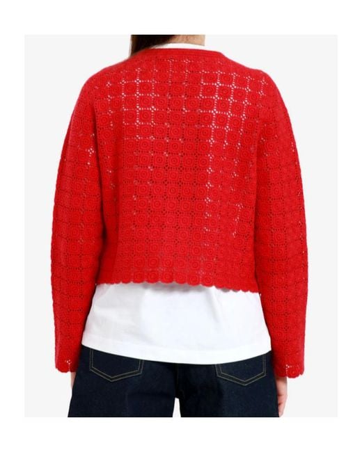 Semicouture Red Crochet Pattern Sweater