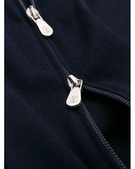 Brunello Cucinelli Blue Zip-Up Long-Sleeved Cardigan for men