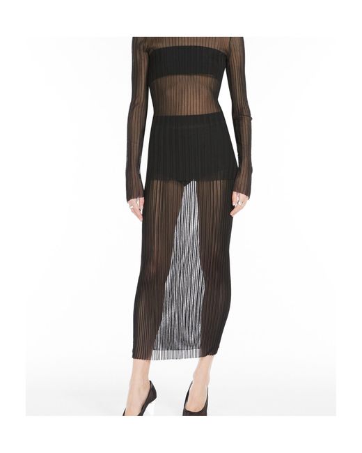 スカート Sportmax ALBUM TRANSPARENT KNITTED SKIRT Sportmax Sheer Ribbed Knit Midi Skirt in Black | Lyst