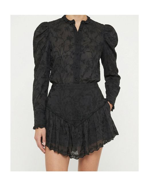 Isabel Marant Black Zorica Ruffled Puff-Sleeve Blouse