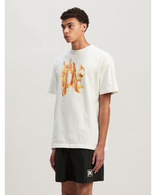 Palm Angels White Monogram Printed Crewneck T-Shirt for men