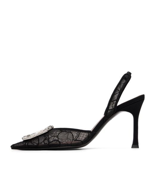 AMINA MUADDI Black Camelia Lace Sling 90 Pointed-Toe High-Heeled Sandals