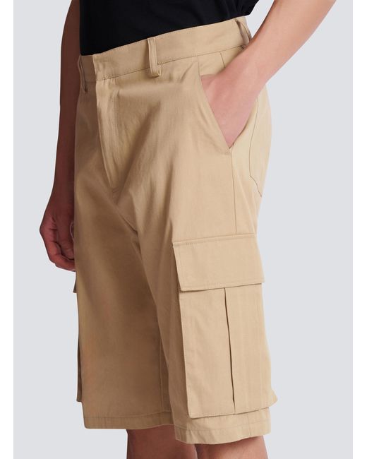 Balmain Natural Cotton Canvas Cargo Bermuda Shorts for men