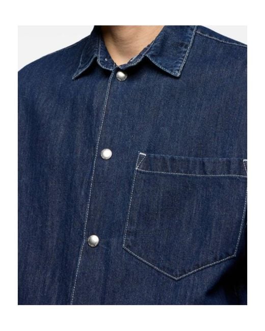 7 For All Mankind Blue Patch-Pocket Overshirt for men
