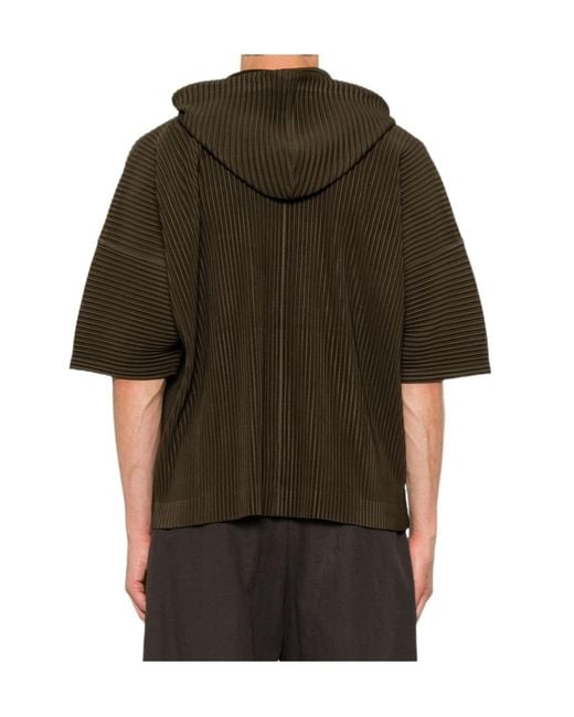 Homme Plissé Issey Miyake Brown Plissé-Effect Drawstring Hoodie for men