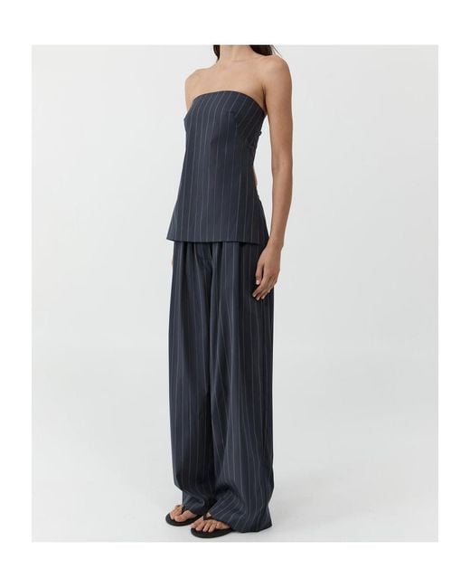 St. Agni Blue Strapless Striped Top