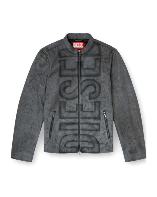 DIESEL Gray L-Evert-A Biker Leather Jacket for men