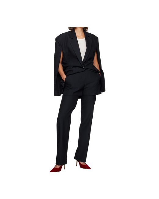 Pushbutton Blue Open Back Cape Suit Jacket