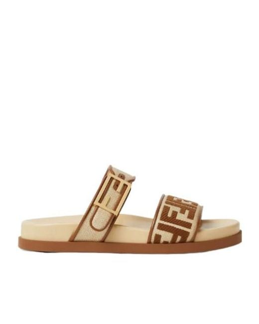 Fendi Metallic Feel Double-Band Flat Slides