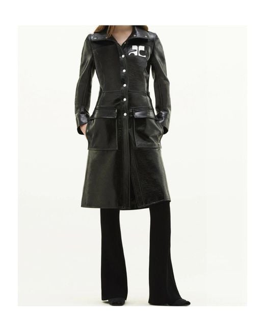 Courreges Black Logo-Patch Trench Coat