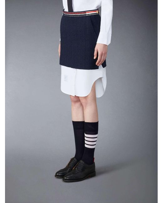 Thom Browne Blue 4 Bar-Tab Striaght Hem Tweed Skirt