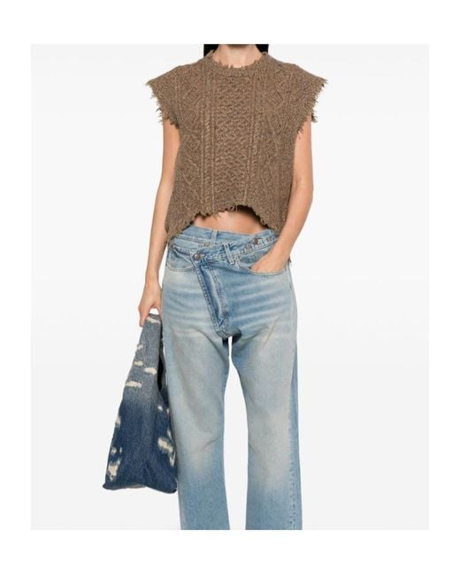 R13 Brown Cable-Knit Frayed Sweater