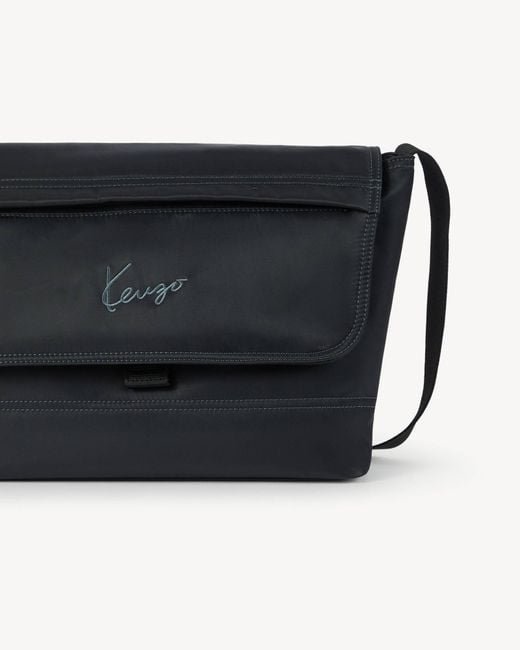 KENZO Black Logo-Embroidered Foldover Top Messenger Bag for men