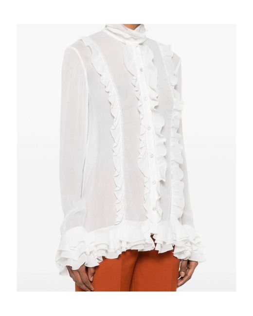 Alberta Ferretti White Ruffled Shirt