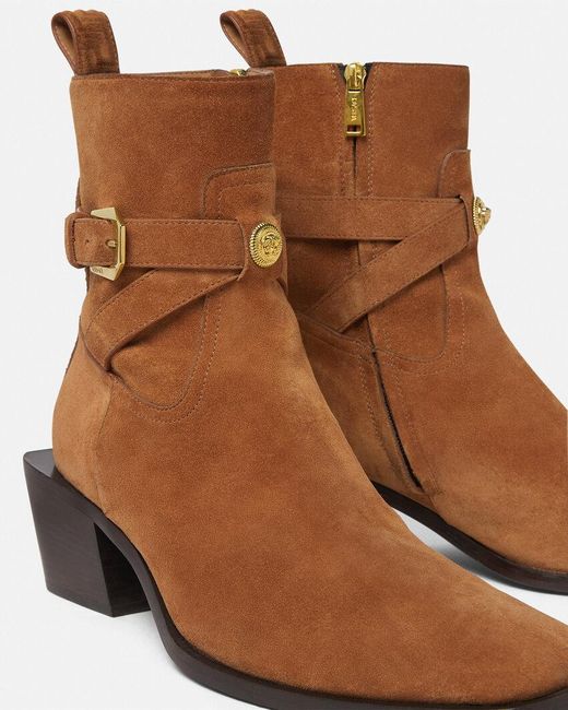 Versace Brown Block Heeled Zipped Ankle Boots for men