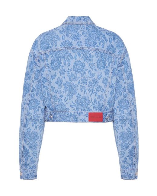 Alessandra Rich Blue Flower Printed Denim Jacket