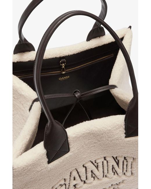 Ganni Natural Shearling Xxl Tote Bag
