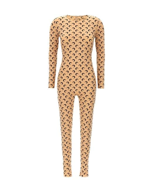 MARINE SERRE Natural 'Moon Printed' Catsuit