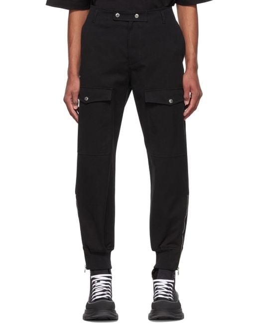 McQueen Black Straight Leg Cargo Pants for men