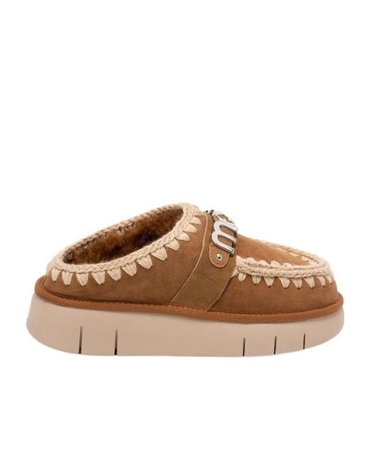 Mou Brown Sheepskin Clog Sandals