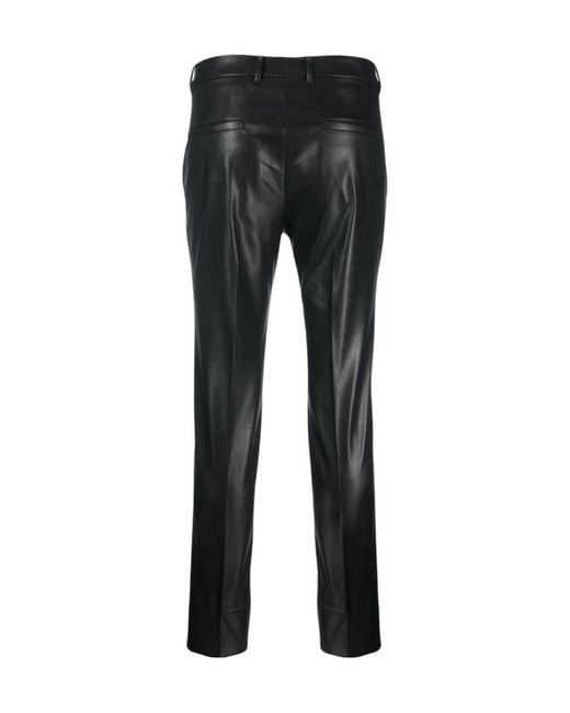 Incotex Black Slim-Cut Faux-Leather Trousers