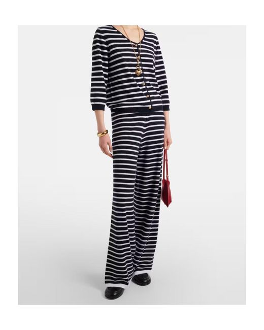 Jardin Des Orangers Blue Striped Cashmere Wide-Leg Pants