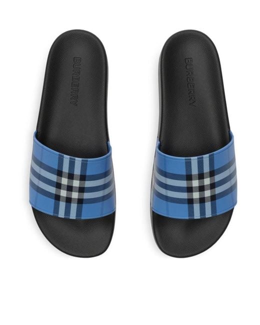 Burberry Blue Checked Slip-On Slides for men