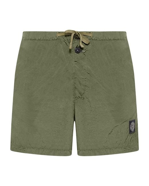 Stone Island Green Logo Patch Drawstring Shorts for men