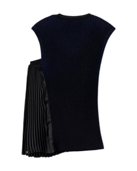 Emporio Armani Blue Knit Top With Asymmetrical And Sleeveless Ribbed Design And Pleated Panel
