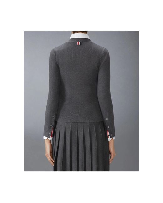 Thom Browne Gray Pointelle Ribbed Knit Cardigan