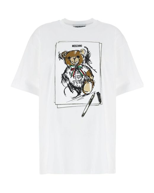 Moschino White Graphic Printed Crewneck T-Shirt