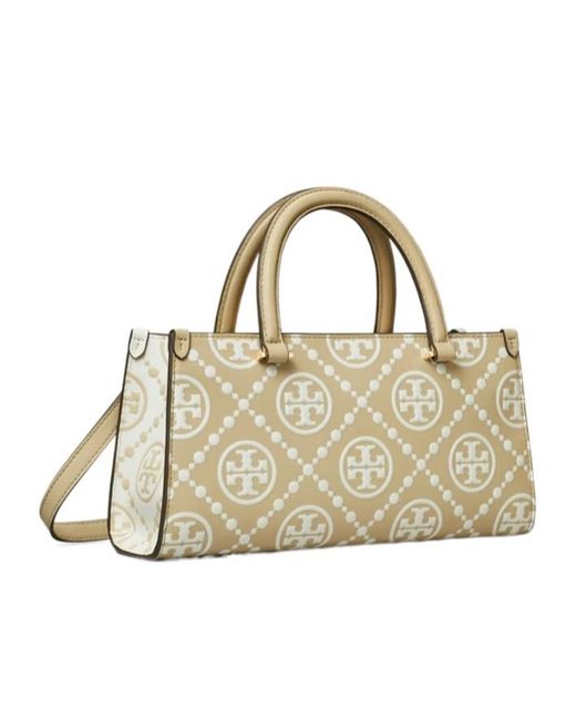 Tory Burch Metallic Small T Monogram-Embossed E/W Tote Bag