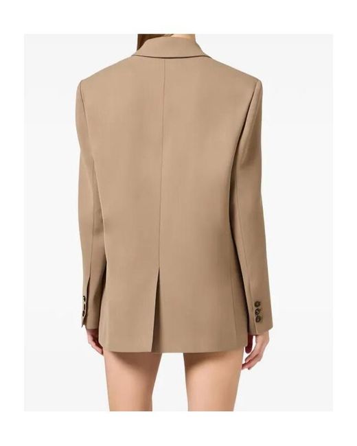 Elisabetta Franchi Natural Single Breasted Logo Thread-Embroidered Blazer