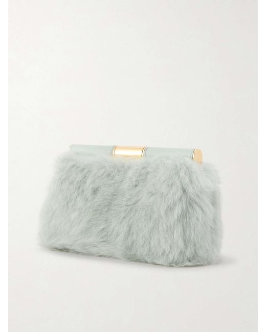Dolce & Gabbana Gray Marlene Leather-Trimmed Shearling Shoulder Bag