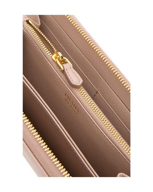 Prada Pink Logo Plaque Zip-Around Wallet