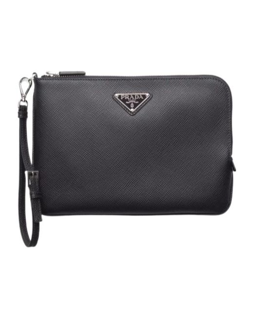 Prada Black Small Saffiano Leather Pouch for men