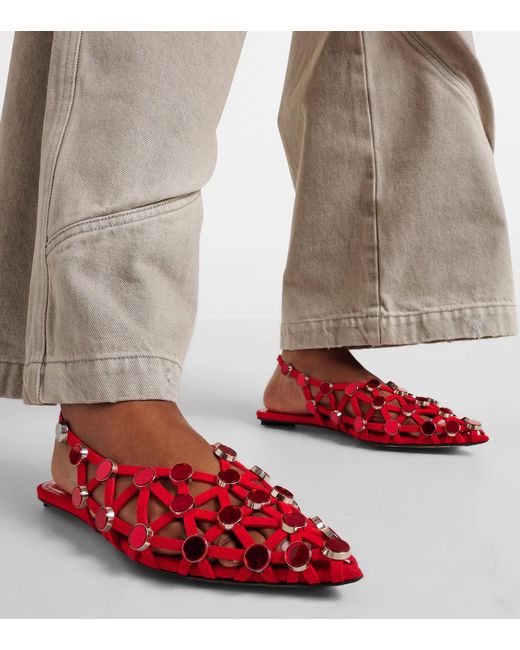 The Attico Red Grid Open-Heel Flat Sandals