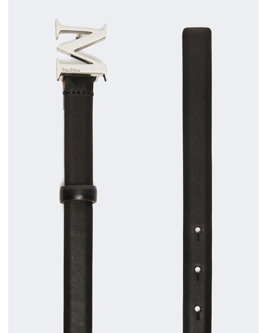 Max Mara White Leather Belt With Letter Pattern Buckle