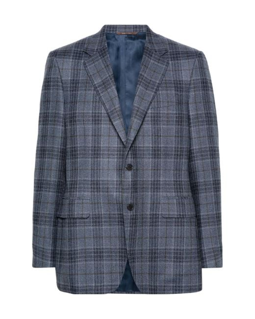 Canali Blue Checked Single-Breasted Blazer for men